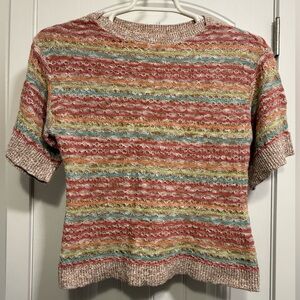 Christopher & Banks Petite Small Multicolor Textured Knit Short Sleeve Sweater